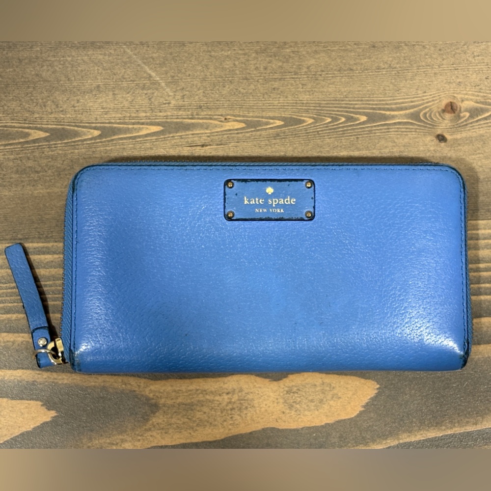 Kate Spade Large Leather Blue Zip-Around Wallet